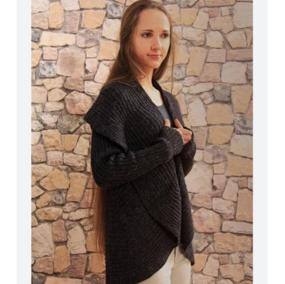 Peruvian Link Alpaca Collection Black Knit Open Cardigan Neutral Natural Country - Picture 2 of 15